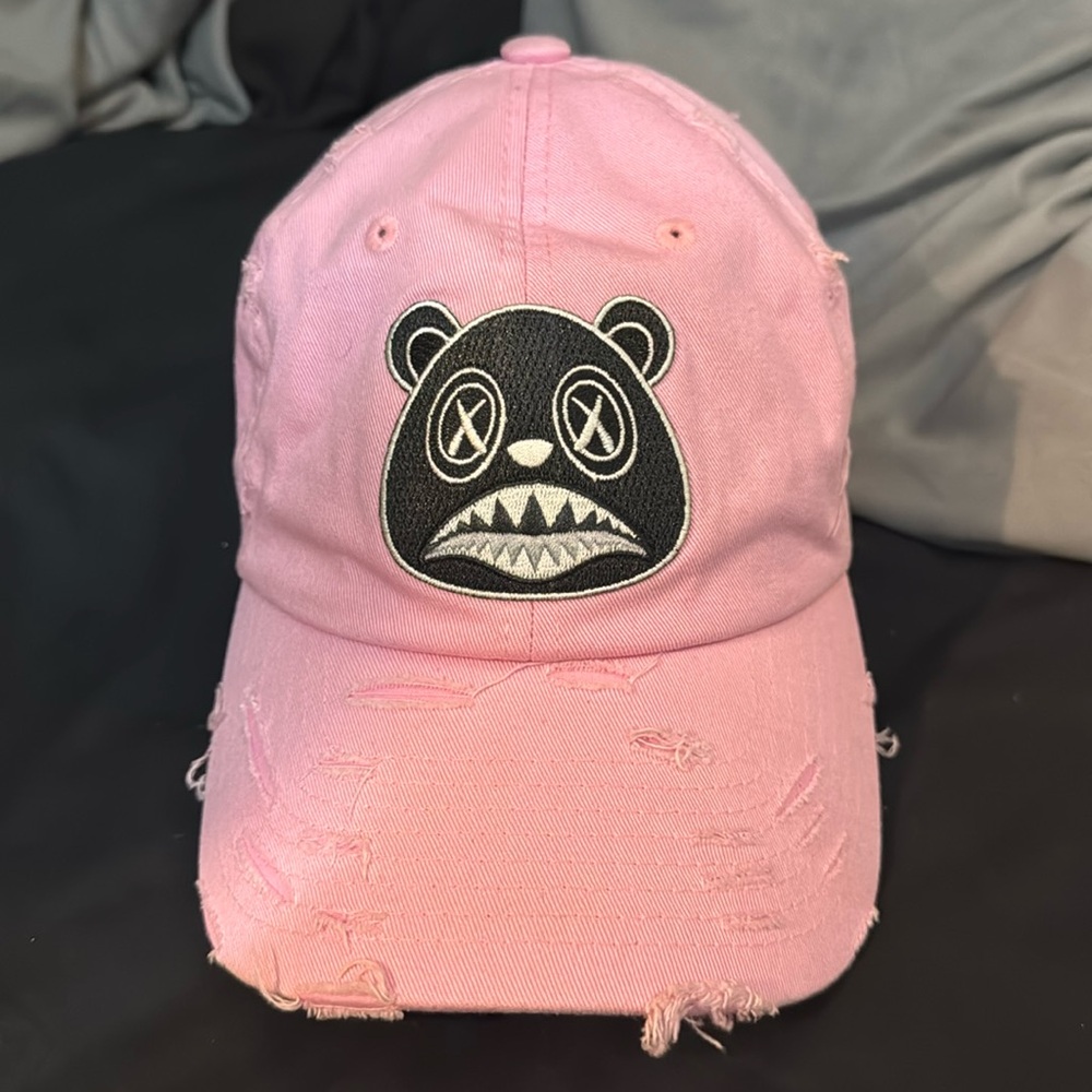Pink KAWS / Kanye West Distressed Bear Logo Cap